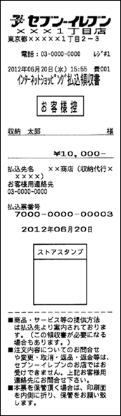 インターネットショッピング払込領収書イメージ